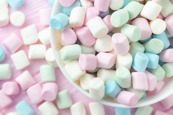 Fundo Marshmallows Colorido Perto Marshmallows Fundo Rosa — Fotografia de Stock