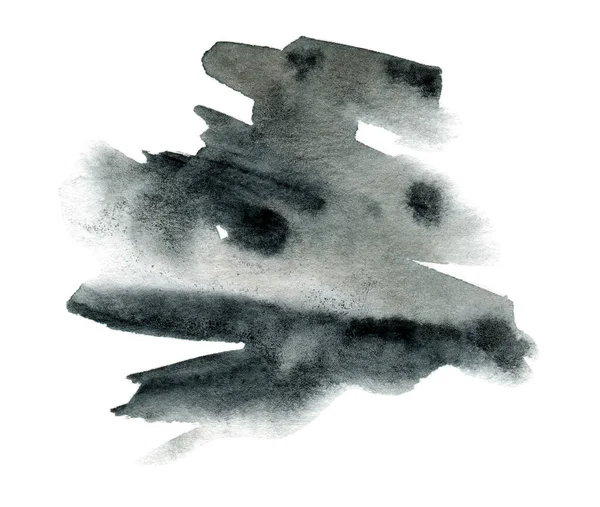 Černá Akvarel Ručně Kreslené Skvrny Bílém Papíru Zrnitost Textury Abstraktní — Stock fotografie