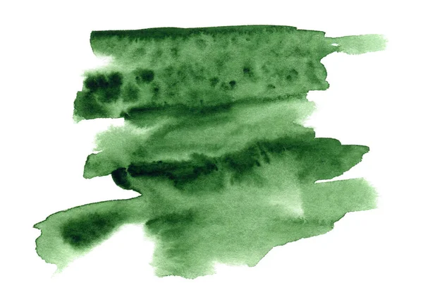 Mancha Dibujada Mano Acuarela Verde Sobre Textura Grano Papel Blanco —  Fotos de Stock