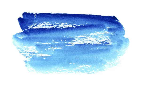 Mancha Dibujada Mano Acuarela Azul Sobre Textura Grano Papel Blanco — Foto de Stock