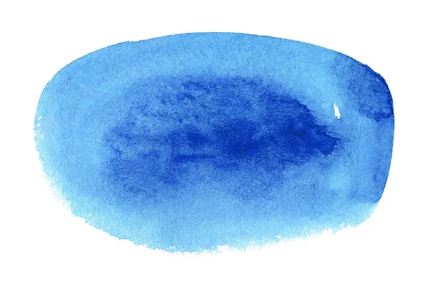 Mancha Dibujada Mano Acuarela Azul Sobre Textura Grano Papel Blanco —  Fotos de Stock