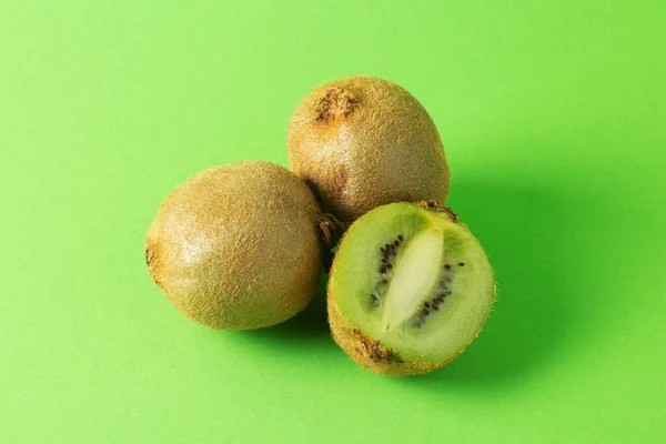 Group Kiwi Fruits Bright Green Background — Photo