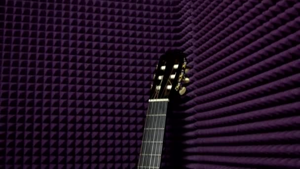 Wooden Acoustic Guitar Stands Corner — Stock Video