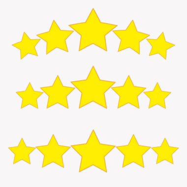 Beyaz arkaplanda sarı yıldızların düz simgesi. Oran yıldız sembolü. Eski model. Vektör çizimi. Hisse senedi. EPS 10.