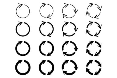 Ok simgesi koleksiyonunu geri dönüştür. Çember işareti. Yuvarlak şekilli. Döngüsel dönüş. Çevirme düğmesi. Vektör çizimi. Resim yükle.