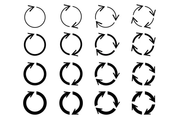 Újrahasznosítani nyilak ikon gyűjtemény. Kör jel. Kerek alakú. Ciklikus forgás. Pörgés gomb. Vektor illusztráció. Készletkép. — Stock Vector