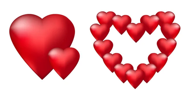 Señales de corazones rojos. Corazón de corazones. Símbolo de amor. Tarjeta de dibujos animados. Fondo romántico. Ilustración vectorial. Imagen de stock. — Vector de stock