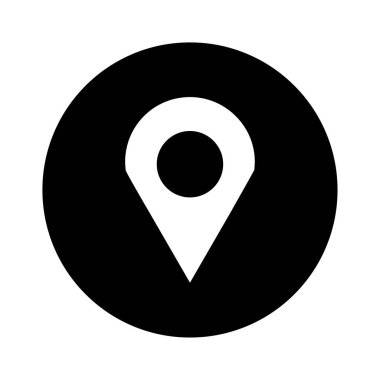 Yer belirleme simgesi. Siyah daire. Harita sembolü. Uygulama düğmesi. Jeotag işareti. Navigasyon konsepti. Vektör çizimi. Resim yükle. 