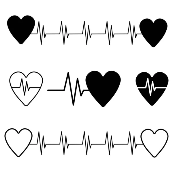 Puls-Herz-Symbol gesetzt. Kardiologie-Symbol. Herzschlagzeichen. Medizinisches Logo Gesundes Leben. Vektorillustration. Archivbild. — Stockvektor