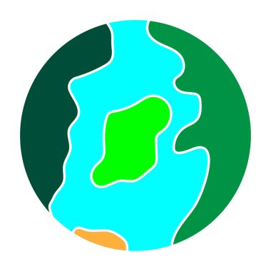 Küre işareti. Dünya gezegeni ikonu. Renkli dünya sanatı. Soyut stil. Taslak sembol. Vektör çizimi. Resim yükle. 