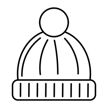 Puflu şapka. 3D el simgesi hazır. Eskiz tarzında sıcak bir şapka. Vektör çizimi. depolama resmi.