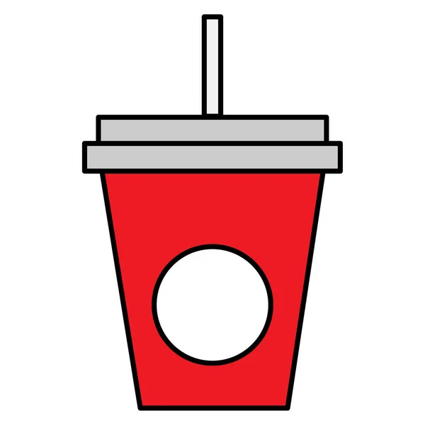 Red glass with straw. Sweet food. Red paper cup with straw. Vector illustration. stock image. — Stock Vector