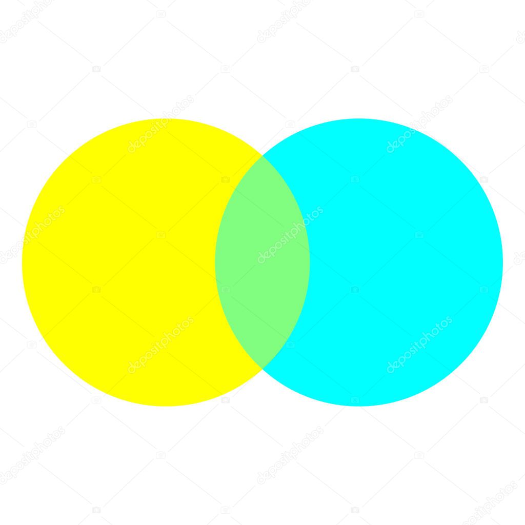 Yellow and blue intersecting circles. Geometric element. Business circle. Vector illustration. stock image.