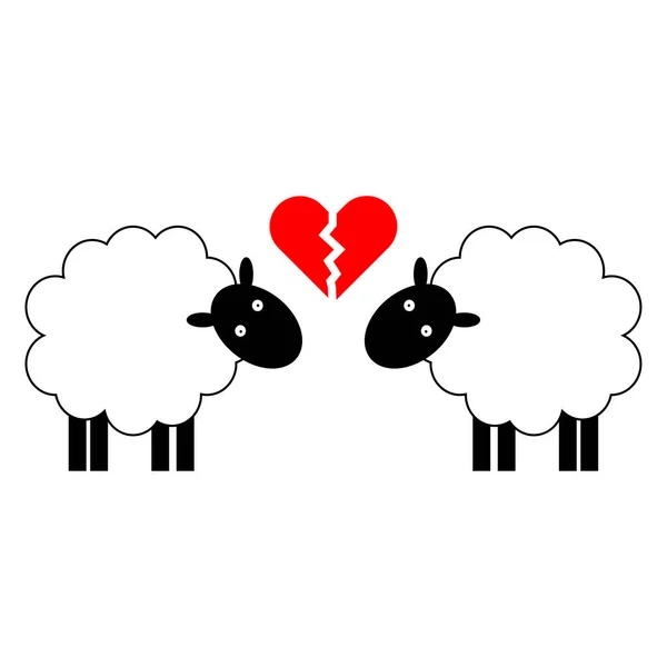 Две овцы разбивают сердце в мультфильме. Дизайн персонажей. Цифровое искусство Сломанный символ любви. Векторная иллюстрация. фондовый имидж. — стоковый вектор