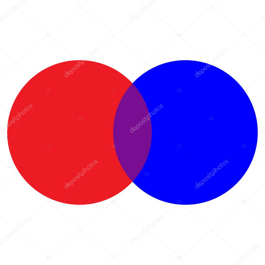 Red and blue intersecting circles. Geometric element. Business circle. Vector illustration. stock image.