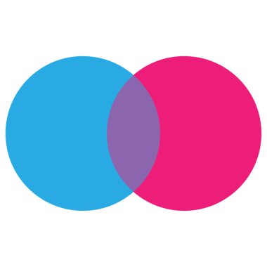 Cyan ve mor kesişen daireler. Geometrik element. İş çevresi. Vektör çizimi. Stok görüntüsü. EPS 10.