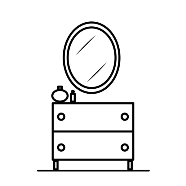 Cómoda moderna espejo cajones. Diseño retro vintage. Ilustración vectorial. imagen de stock. — Vector de stock