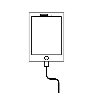 Çizgi film tarzında şarj tableti. Elektrik gücü. Şarj tableti. Vektör çizimi. depolama resmi. 