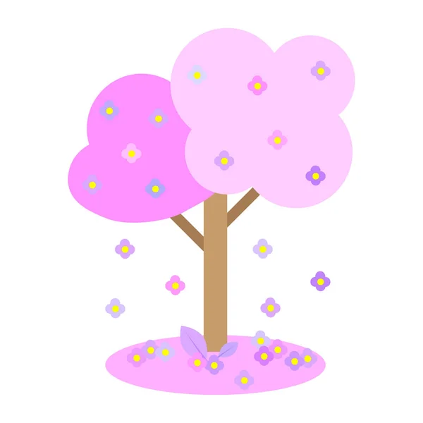 Japanese pink tree. Spring season. Blooming tree. Floral branch. Vector illustration. stock image. — Stock Vector