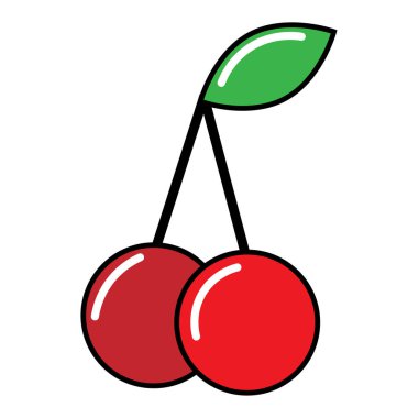 Düz kırmızı karikatür kiraz. Taze sağlıklı yiyecekler. Aşk sembolü. Tatlı yemek. Vektör çizimi. depolama resmi.