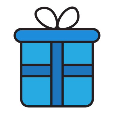 Çizgi film hediyesi. Tatil, doğum günü. Hediye kutusu simgesi. Tatil Xmas dekorasyonu. Vektör çizimi. depolama resmi.