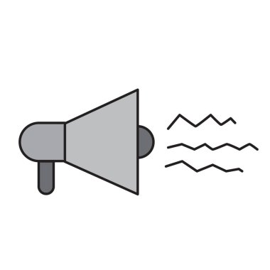 Beyaz arka planda hoparlör. Uyarı mesajı. Pazarlama duyurusu. Vektör çizimi. depolama resmi.