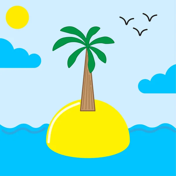 Cartoon island palm sea. Summer icon. Vector illustration. stock image. — Stock Vector