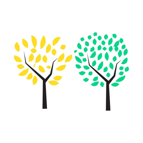 Żółte zielone drzewo w kreskówkowym stylu. Projekt wiosennej ilustracji drzewa. Środowisko naturalne. Ilustracja wektora. obraz akcji. E — Wektor stockowy