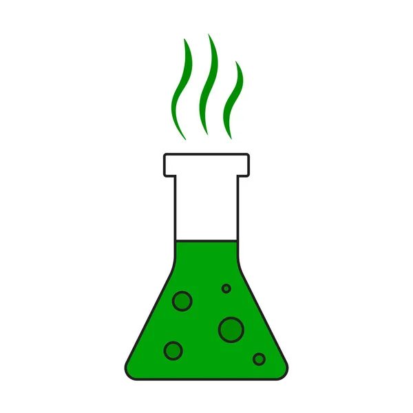 Pallone piatto con liquido verde per la progettazione medica. Illustrazione vettoriale. stock immagine. — Vettoriale Stock