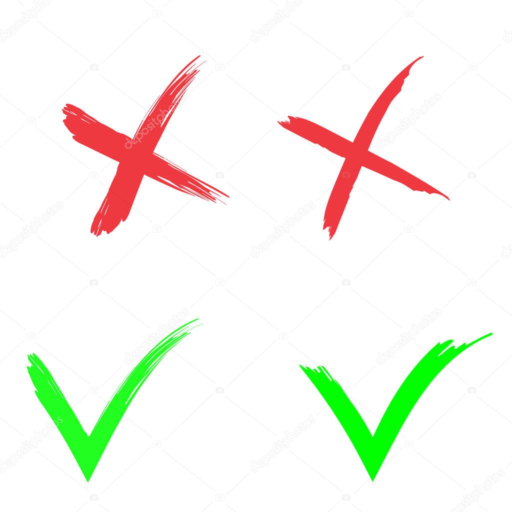 Ticks crosses in doodle style. Mark prohibited. Checkmark right. Vector illustration. stock image. 