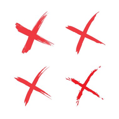 Beyaz arka planda kırmızı haçlar var. Çapraz. Kene simgesi. İşaret simgesini işaretle. Vektör çizimi. depolama resmi. 