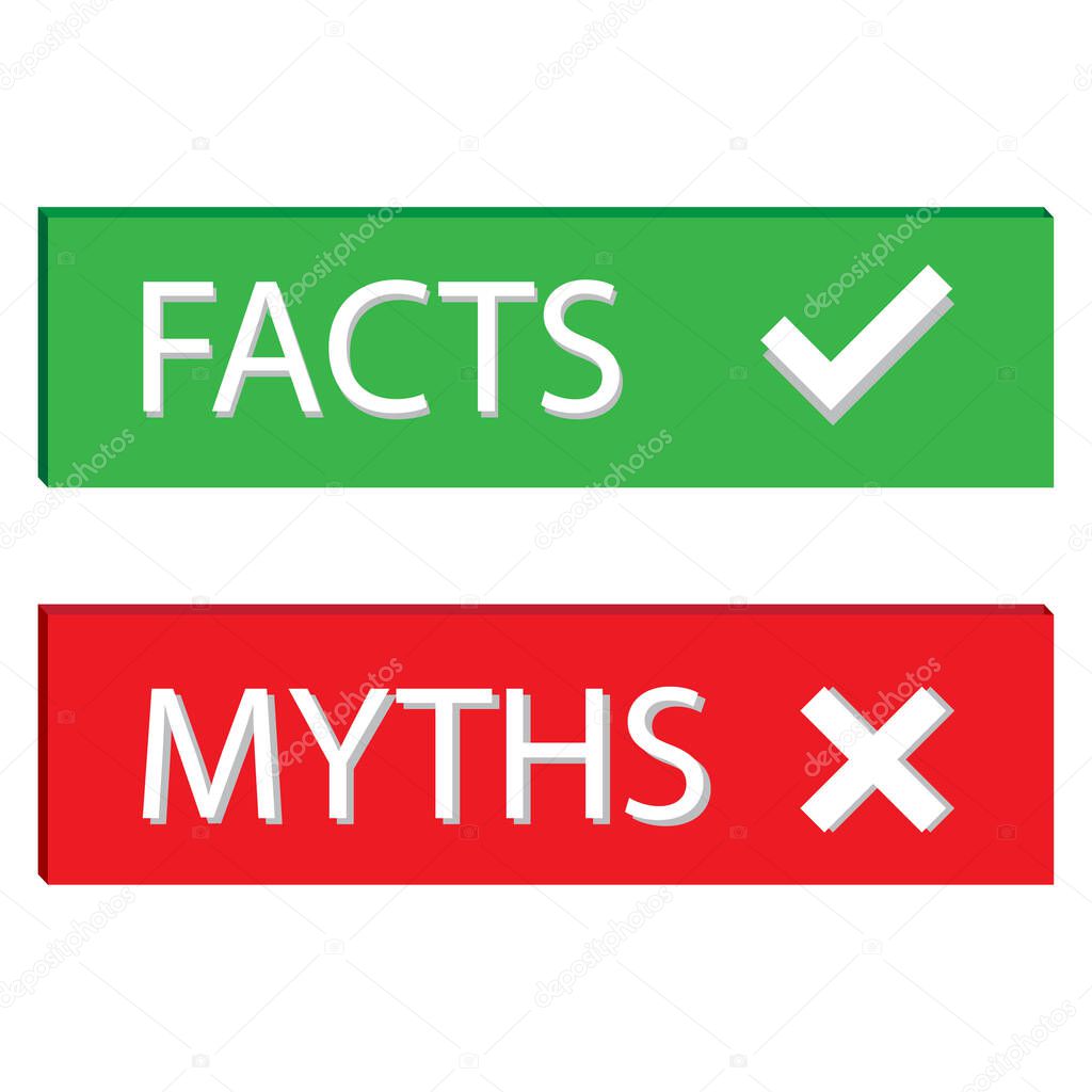 Web template with facts myths tick cross. Check mark icon. Vector illustration. stock image.