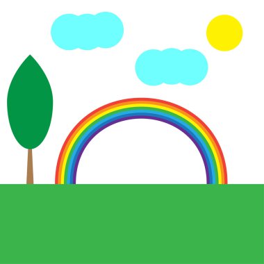 Soyut bir şekilde gökkuşağı çimen güneşi çiziyor. El çizimi vektör çiçeği, yaprak. Vektör çizimi. depolama resmi. 