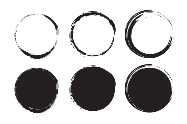 Μαύροι κύκλοι βούρτσας. Στοιχείο σχεδιασμού. Βούρτσα υφή. Εικονογράφηση διανύσματος. εικόνα αποθέματος. — Διανυσματικό Αρχείο