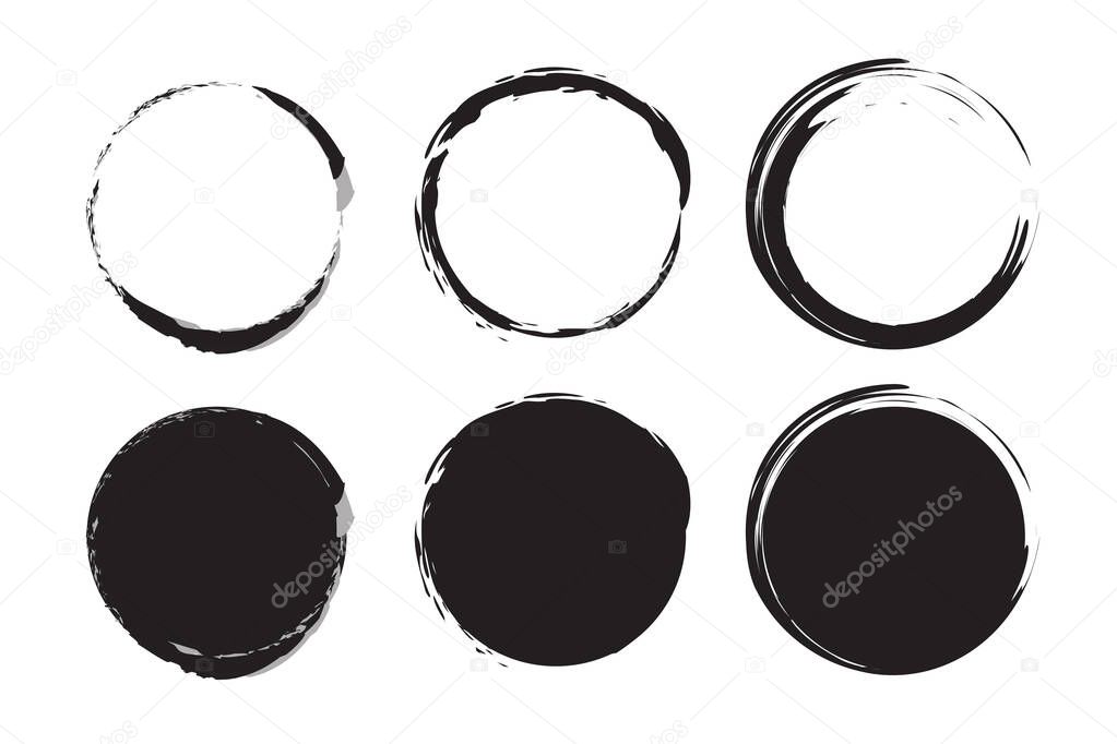 Black brush circles. Design element. Brush texture. Vector illustration. stock image. 