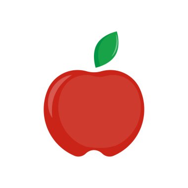 Düz kırmızı çizgi film elması. Bitki yaprağı işareti. Tatlı yemek. Vektör çizimi. depolama resmi. 