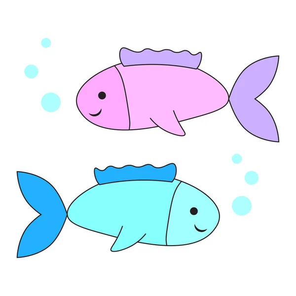 Cartoon fish. Flat icon. Animal pattern. Kid graphic. Doodle set. Vector illustration. Stock image. - Stok Vektor