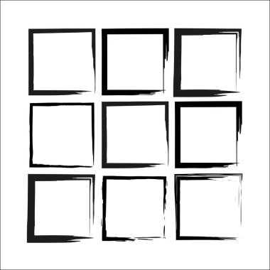 Black freehand squares. Edge frame. Hand drawn sketch. Vector illustration. Stock image. 