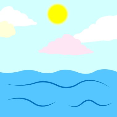 Çizgi film denizi. Yaz tatili. Vektör çizimi. Resim yükle. 