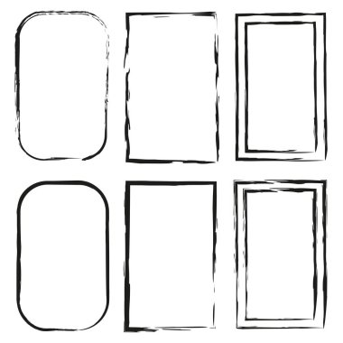 Grunge kare çerçeveler. Çeşitli şekillerde fırça çerçeveleri. Farklı amaçlar için çerçeveler. Vektör çizimi. Hisse senedi. EPS 10.