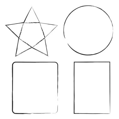 Farklı grunge çerçeve şekilli çizgi çizimleri. Tasarım elemanı. Fırça dokusu. Vektör çizimi. Stok görüntüsü. EPS 10.