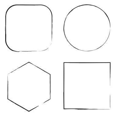 Sanat tarzında farklı grunge çerçeve şekilleri. Tasarım elemanı. Vektör çizimi. Stok görüntüsü. EPS 10.