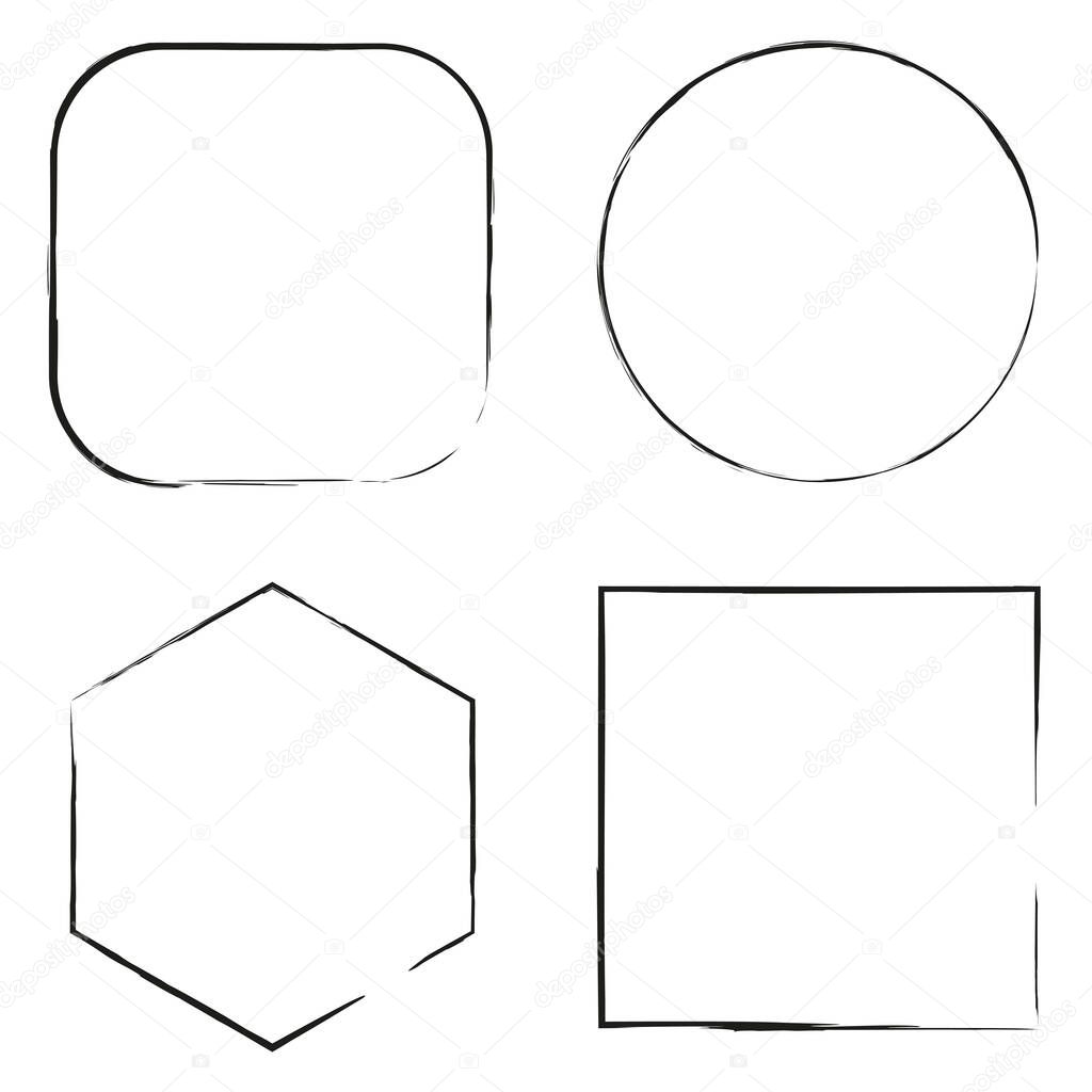 Different grunge frame shapes in line art style. Design element. Vector illustration. stock image. EPS 10.