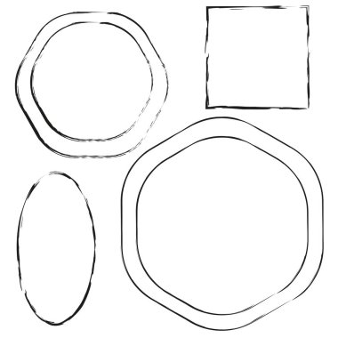 Özel çerçeveler, figürler. Sanat tarzında farklı grunge çerçeve şekilleri. Modern sanat. Stok görüntüsü. EPS 10.