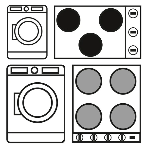 Ícone Plano Moderno Com Conjunto Ícones Eletrodomésticos Ícones Máquina Lavar —  Vetores de Stock