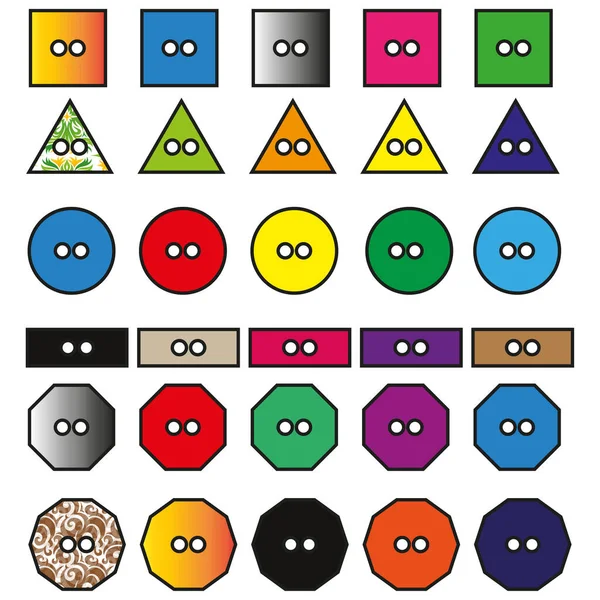 Цветные Кнопки Одежды Разной Формы Кнопка Текстильного Дизайна Векторная Иллюстрация — стоковый вектор