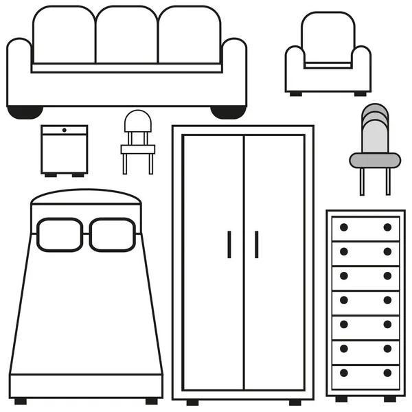 Collezione Con Mobili Diversi Confezione Adesiva Illustrazione Vettoriale Immagine Stock — Vettoriale Stock