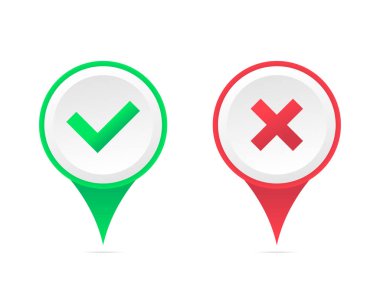 Yeşil kırmızı raptiyelerle ayarlayın. Vektör çizimi. Stok görüntüsü. EPS 10.