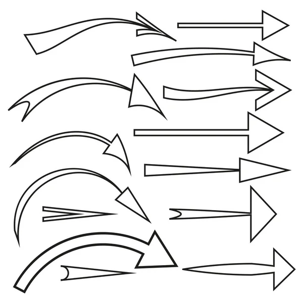 Frecce Diverse Stile Schizzo Disegno Piatto Schizzo Illustrazione Vettoriale Immagine — Vettoriale Stock