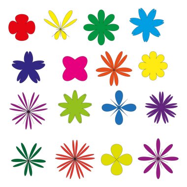 Farklı çiçekli bir ikon. Karalama düğmesi ve farklı çiçekler. Vektör çizimi. Stok görüntüsü. EPS 10.